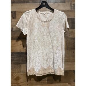 J.Crew Tan & White Floral Patterned T-Shirt – Size Woman Small – Used